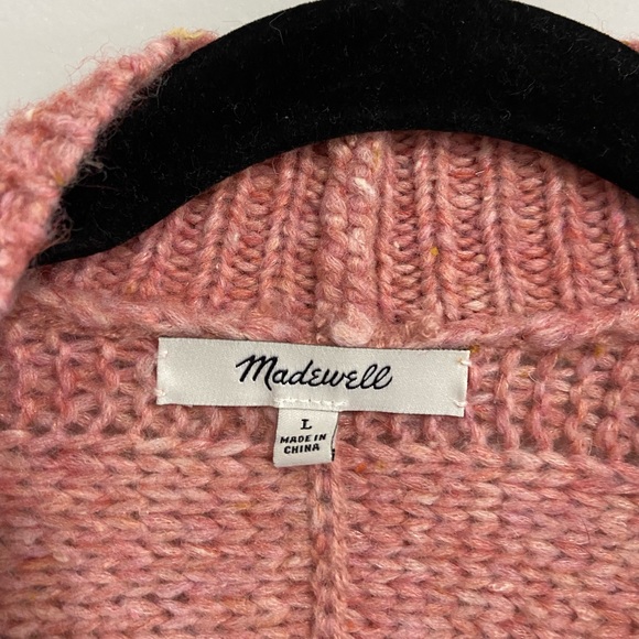 🔴SOLD🔴 Madewell Pink Bubble Sleeve Cable Knit Cardigan Size Large - Picture 4 of 5